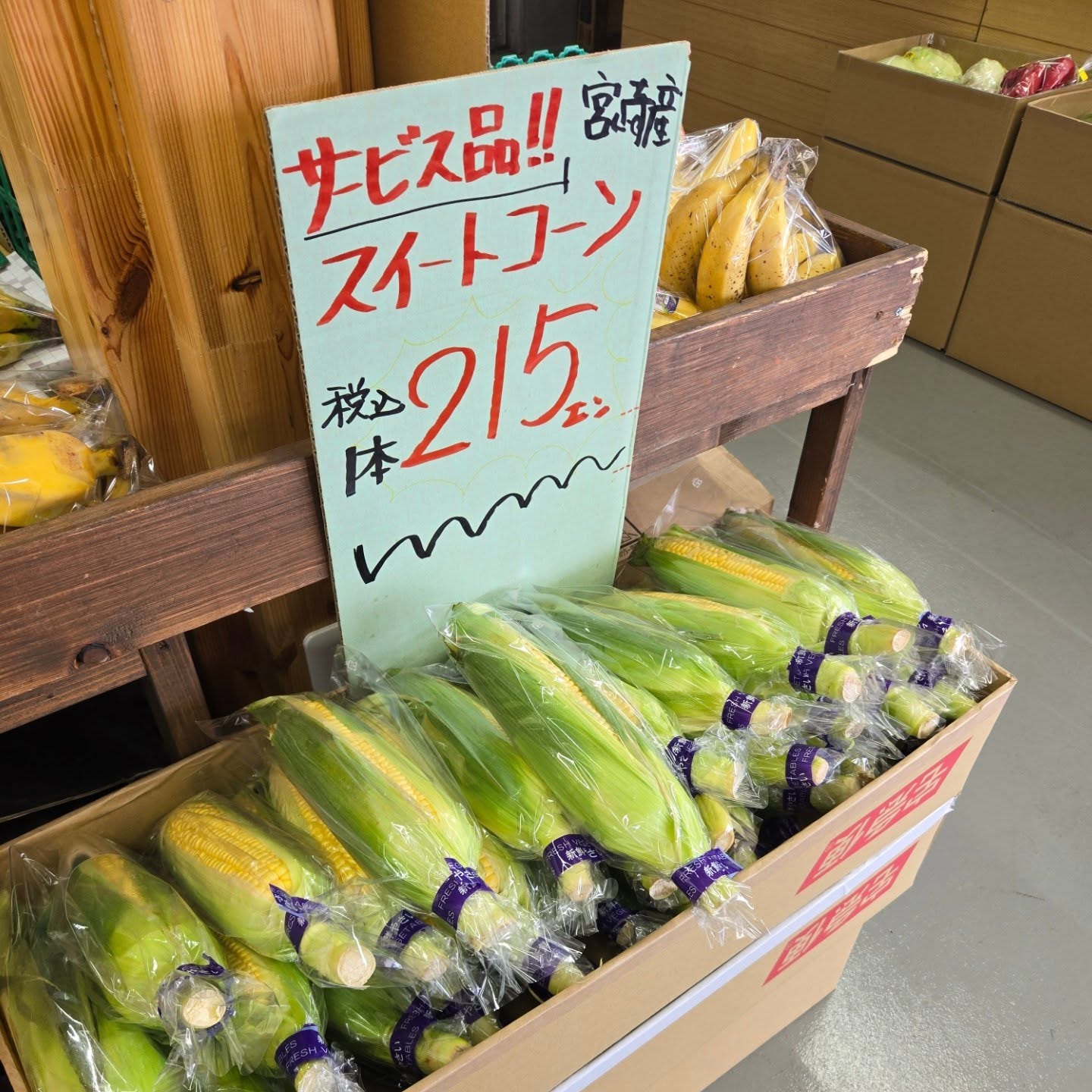 おはようございます
5/28(木)
本日の入荷情報&お値段紹介
宮崎産スイートコーン入荷しました
サービス価格になってます
1本 税込215円
果物ではさくらんぼ「紅さやか」がお買得です
1パック税込 450円
酸味と甘味のバランスがいい品種になります
みんな大好きなブリックスナインはプライスダウン
1箱 税込999円 お買得です
青梅も入荷しまた!!
お取り置きもできますのでお電話にてお願いします!!
0270-74-3252
それでは、今日も1日よろしくお願いいたします♂️